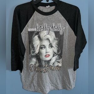 🎄Dolly Parton Quarter Sleeve Baseball Tee•S•Gray